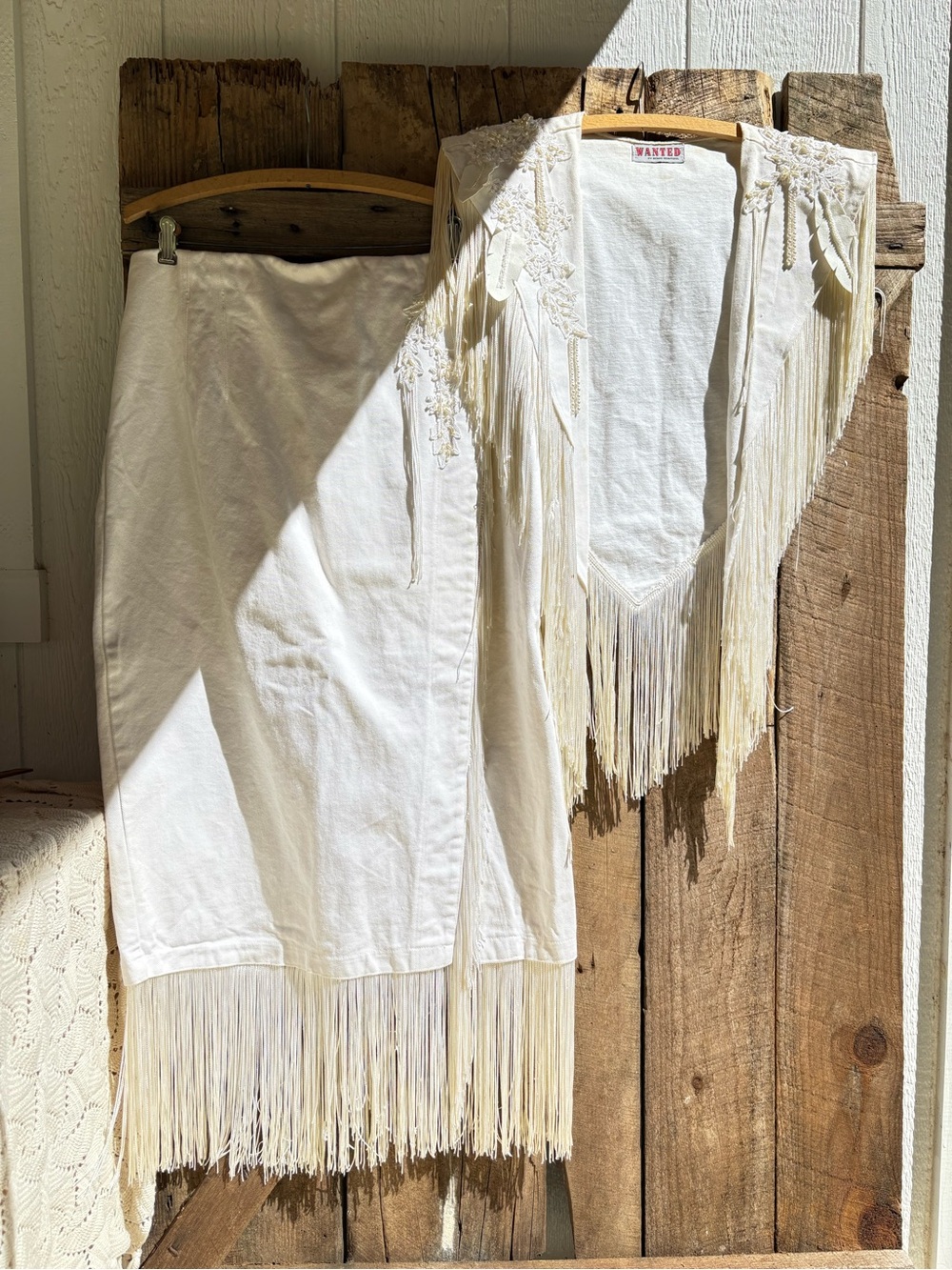 Vintage Fringe Festival Vest and skirt Set White XL